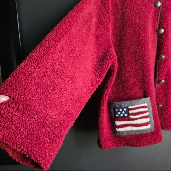 Vtg USA Flag Deep Red Thick Cardigan Sweater Button Women’s XL Hand Embroidered - Picture 9 of 13